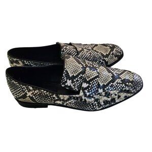 Violeta By Mango Black White Snake Print Leather Loafers Size 39(8.5)